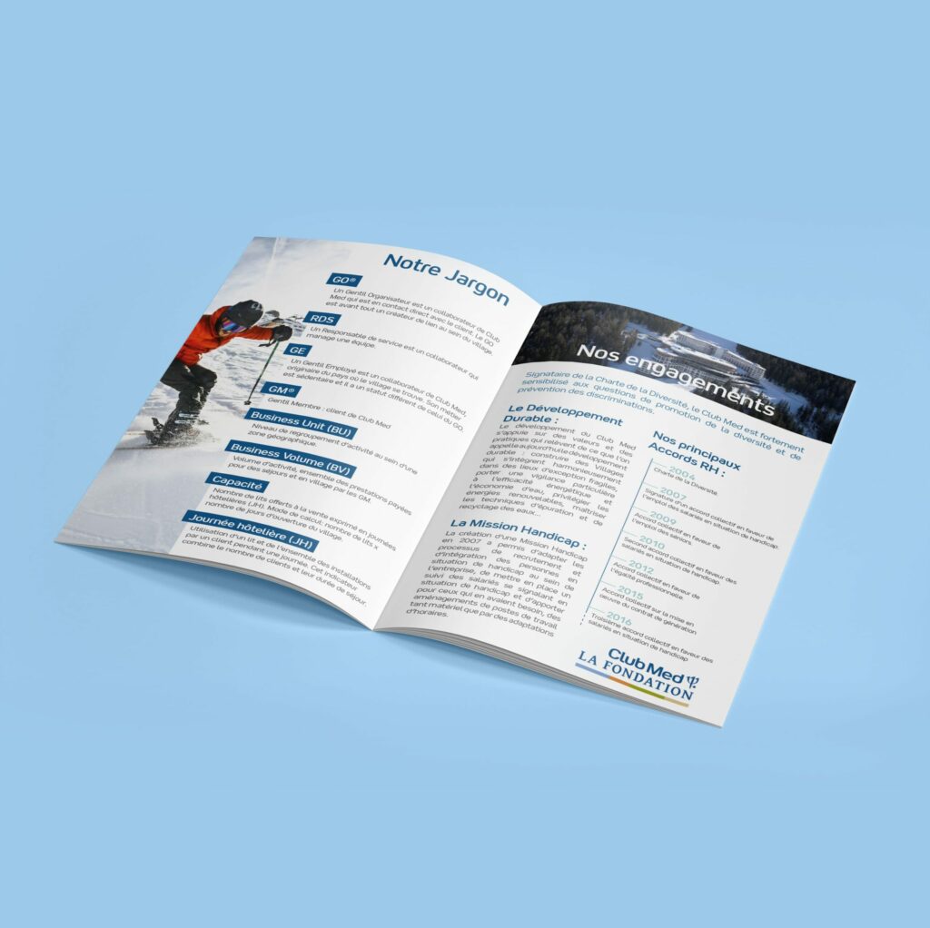 Intérieur du livret d'accueil - création graphique par l'agence avicom'