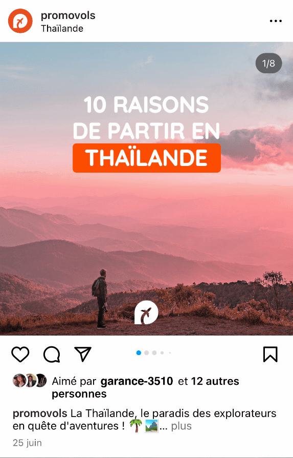 Publication Instagram pour Promovols
